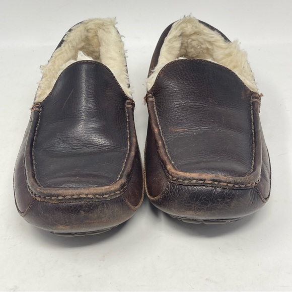 UGG Ascot Slippers Mens 8 Brown Leather Sheepskin Slip On Fur Lined Moccasion - Picture 5 of 15